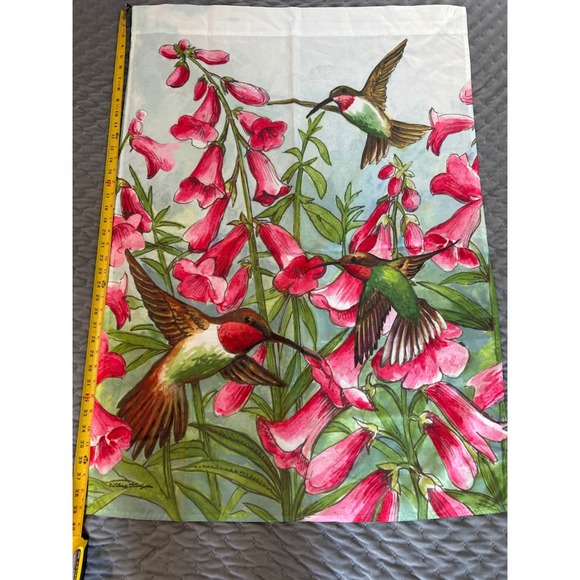 Hummingbird Floral Large Garden Flag - Picture 1 of 4
